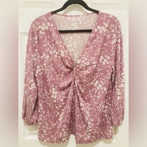 LIKE NEW Garnet Hill Pink Floral Knot Blouse SIZE XL
